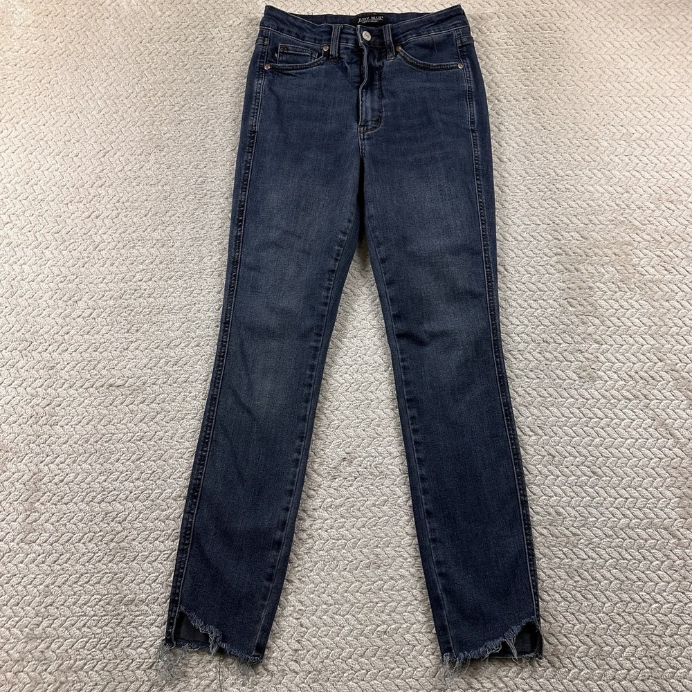 Judy Blue Raw Hem Ankle Jeans Womens 3/26 Blue Stretch Cute Summer Beach vibes